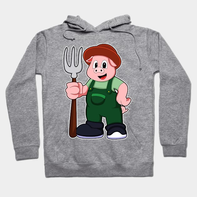 Pig at Farmer with Rake Hoodie by Markus Schnabel